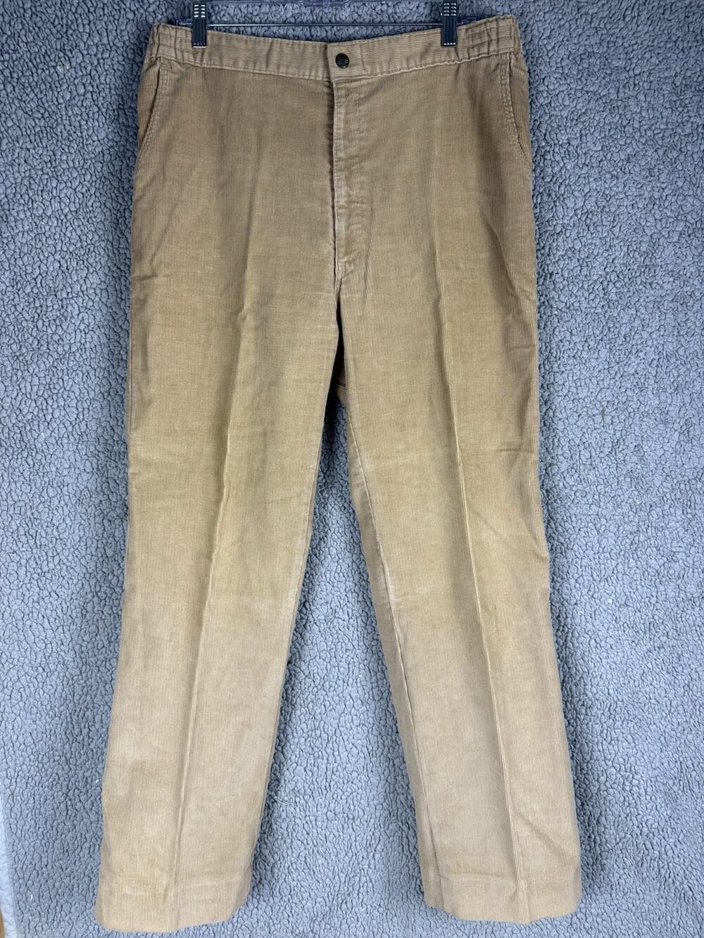 Vintage 70s H.I.S Corduroy Pants Mens Tan Beige High Rise Straight Leg Retro